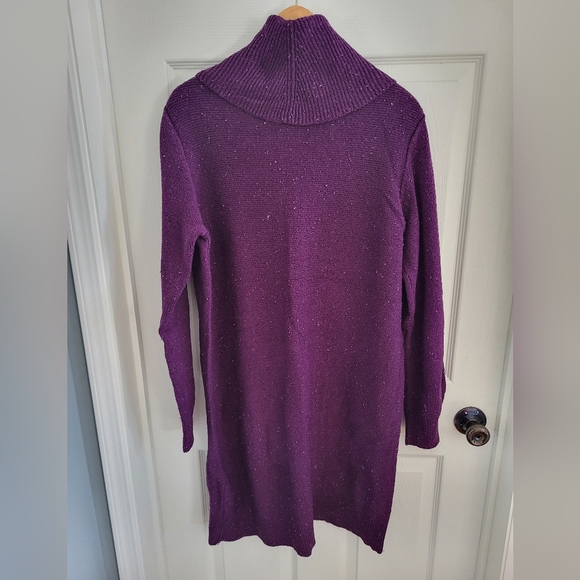Time and Tru Women's Purple Sweater Dress with Button Detail & a Cowl Neck - Picture 3 of 5
